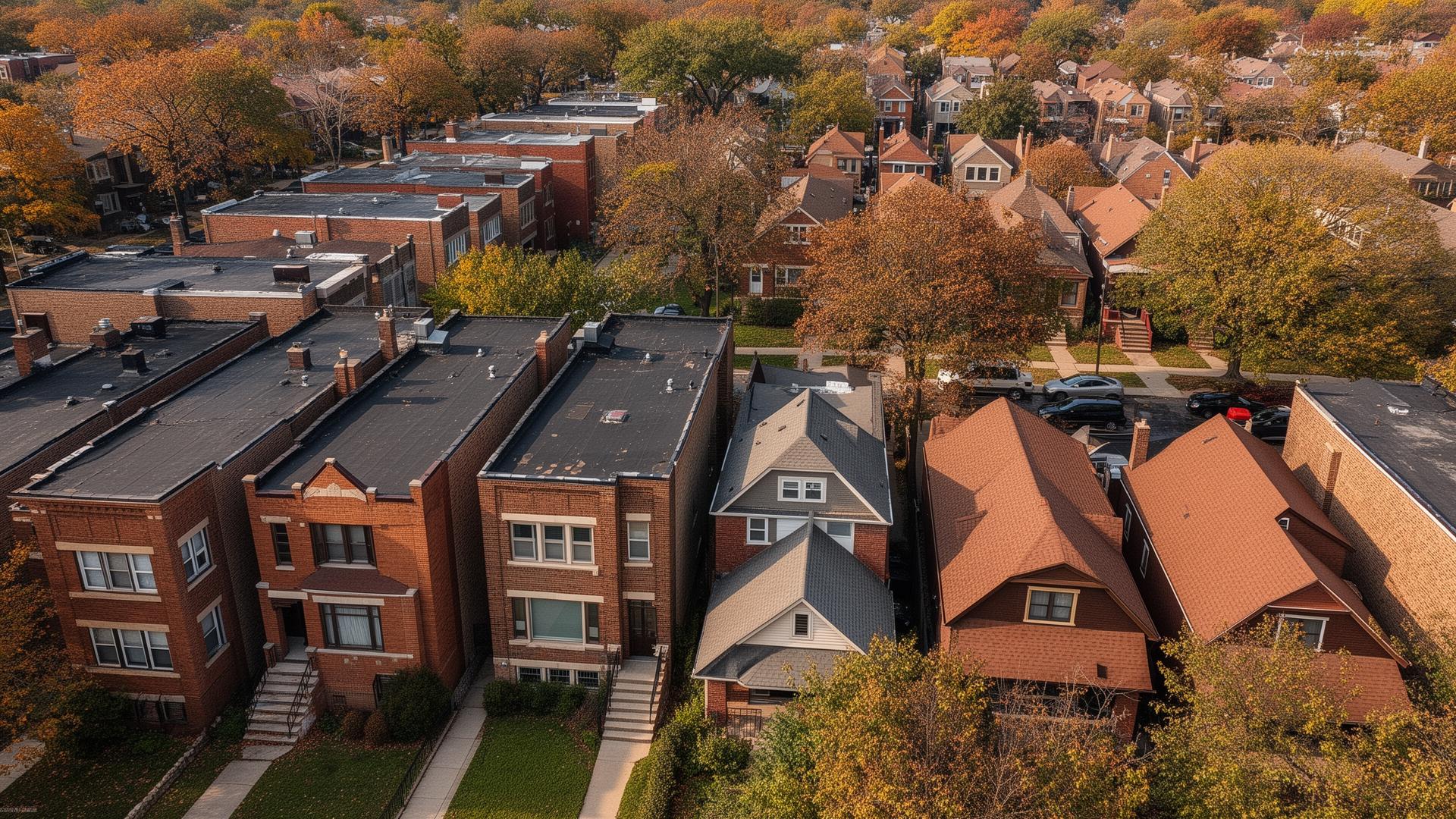 Chicago two-flat and bungalow rooftops